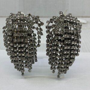 Vtg chunky rhinestone crystal wedding bridal dangle clip earrings